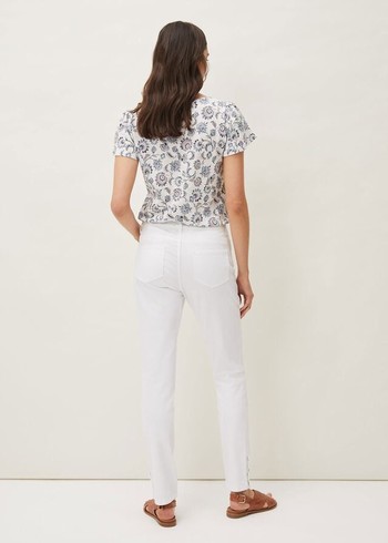 Phase Eight Bobbie Skinny Button Hem Trousers White USA | 1296857-IX